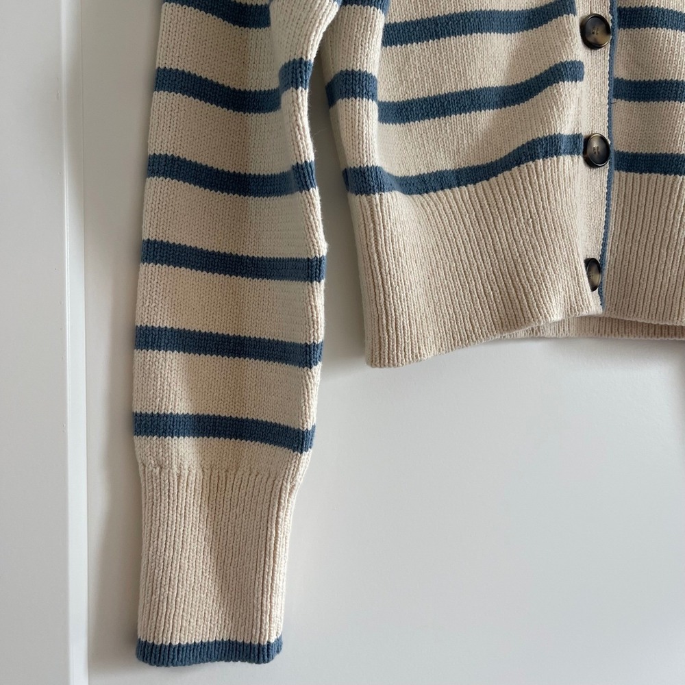 Veronica Beard Noorie Cardigan Sz Medium Ivory Blue Striped Cotton Chic Classic - Picture 11 of 16